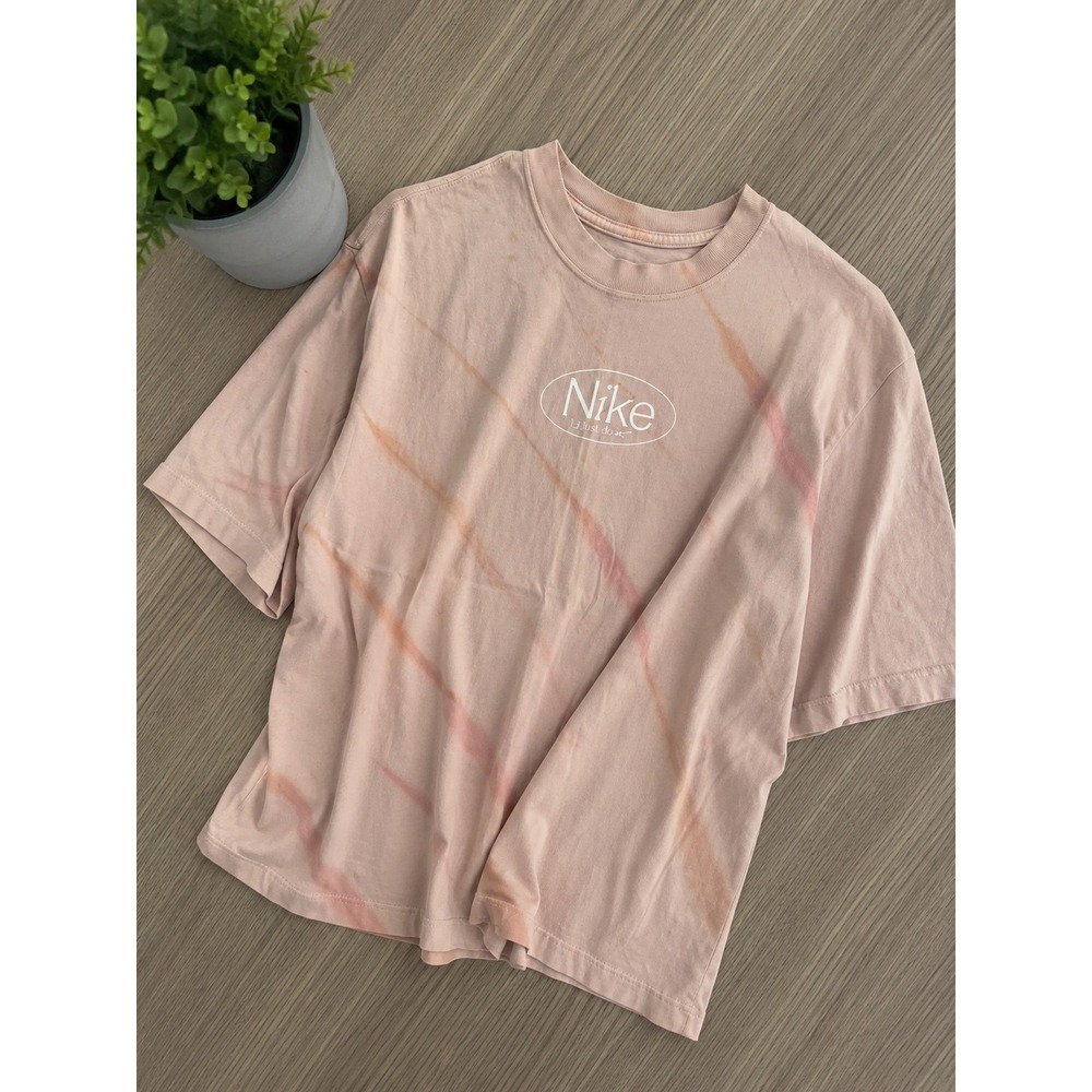 Nike Loose Fit Tie Dye Graphic Tee Pink Peach Just Do It Cotton T-Shirt L